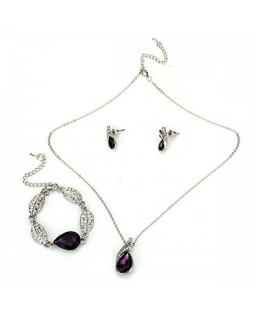 Teardrop Crystal Necklace Earrings Bracelet Jewelr...