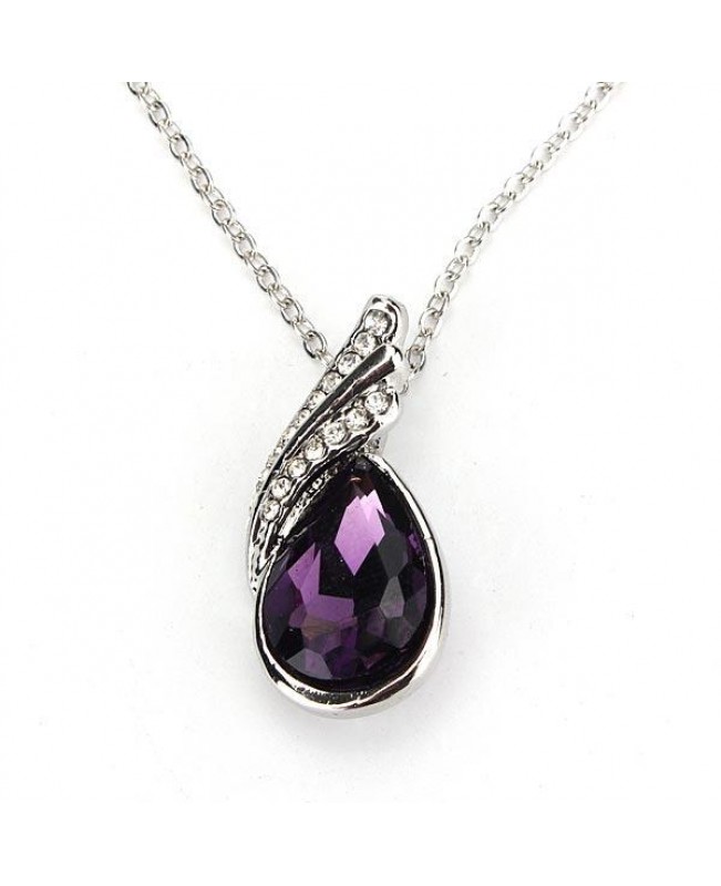 Teardrop Crystal Necklace Earrings Bracelet Jewelry Set Purple 3pcs