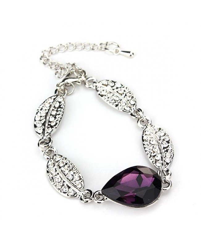 Teardrop Crystal Necklace Earrings Bracelet Jewelry Set Purple 3pcs