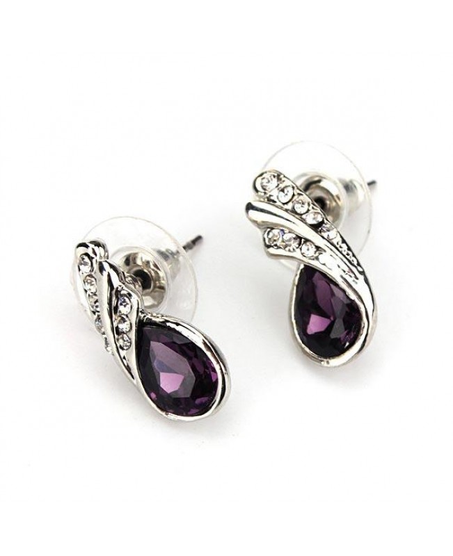 Teardrop Crystal Necklace Earrings Bracelet Jewelry Set Purple 3pcs