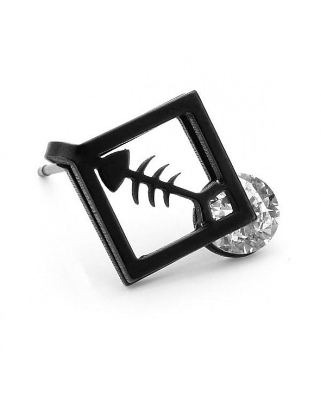 1pc Square Fish Bone Zircon Crystal Stud Earrings Gold Silver Plated