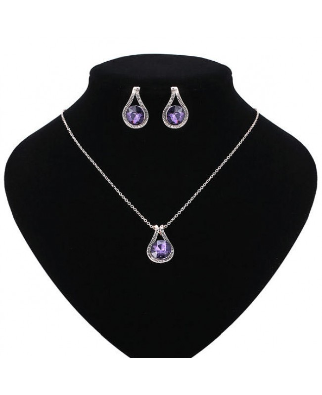 Rose Gold Carved Amethyst Necklace Earrings Jewelry Set