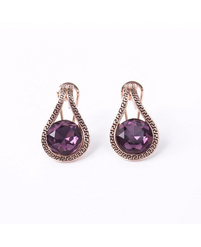 Rose Gold Carved Amethyst Necklace Earrings Jewelry Set