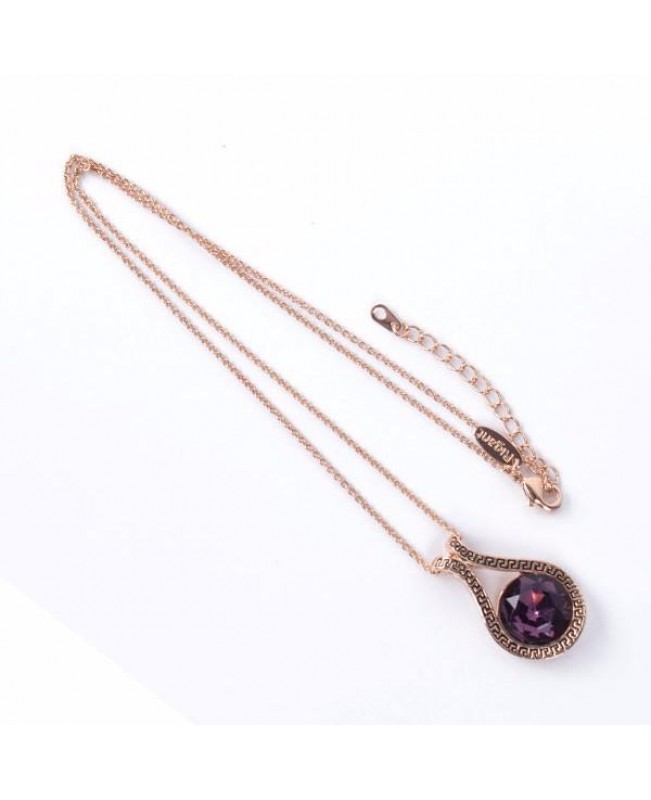 Rose Gold Carved Amethyst Necklace Earrings Jewelry Set
