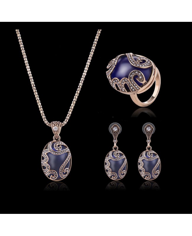 Turkey Series Sapphire Necklace Crystal Ring Earrings Gift Jewelry Set