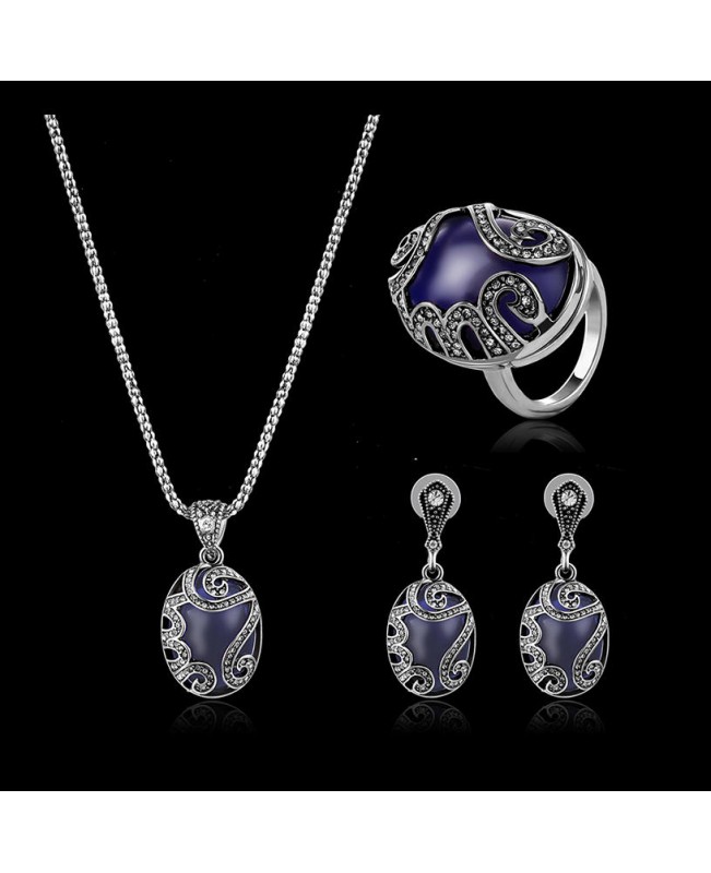 Turkey Series Sapphire Necklace Crystal Ring Earrings Gift Jewelry Set