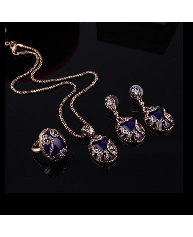 Turkey Series Sapphire Necklace Crystal Ring Earrings Gift Jewelry Set