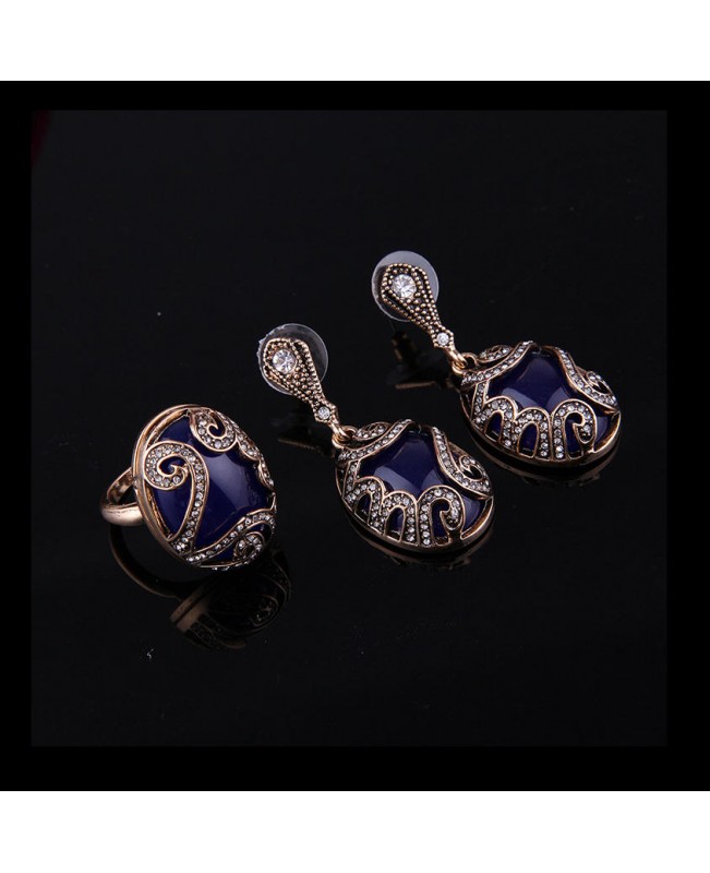 Turkey Series Sapphire Necklace Crystal Ring Earrings Gift Jewelry Set