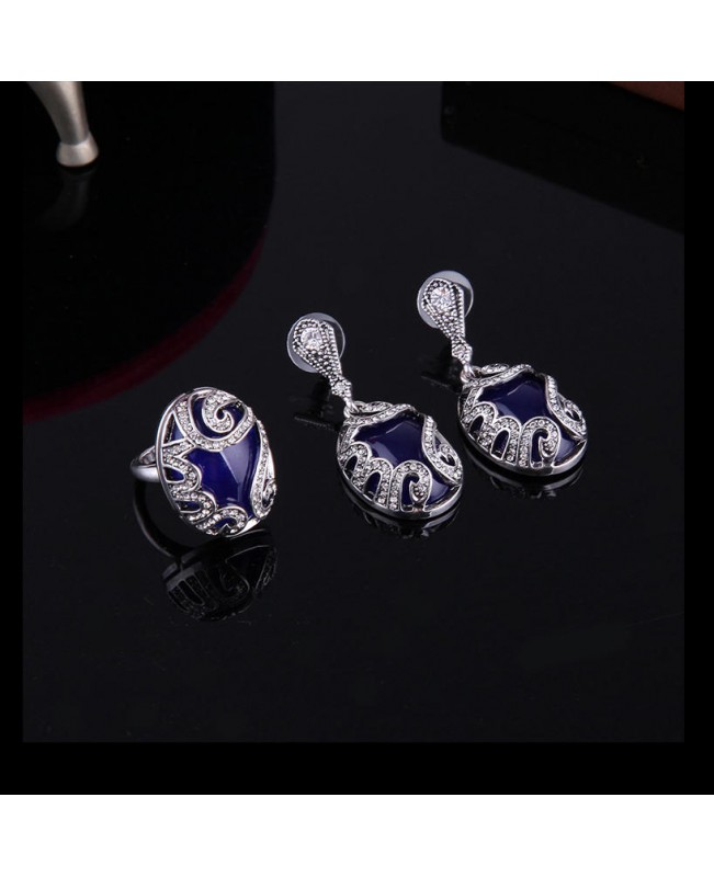 Turkey Series Sapphire Necklace Crystal Ring Earrings Gift Jewelry Set