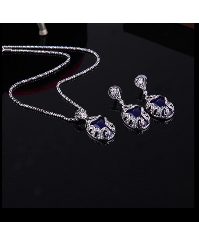 Turkey Series Sapphire Necklace Crystal Ring Earrings Gift Jewelry Set
