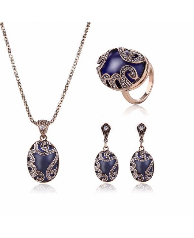 Turkey Series Sapphire Necklace Crystal Ring Earrings Gift Jewelry Set
