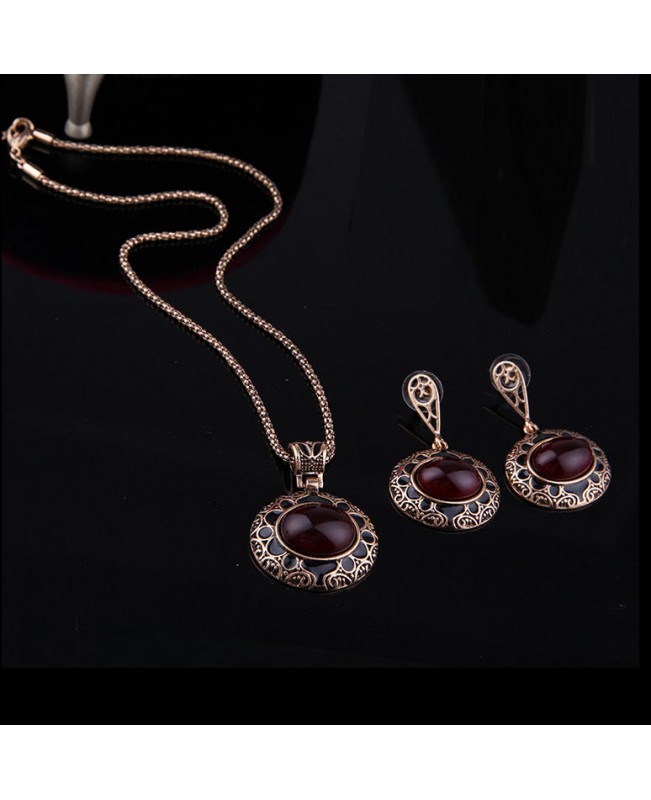 Turkey Series Red Rubellite Necklace Ring Retro Earrings Birthday Gift Jewelry Set