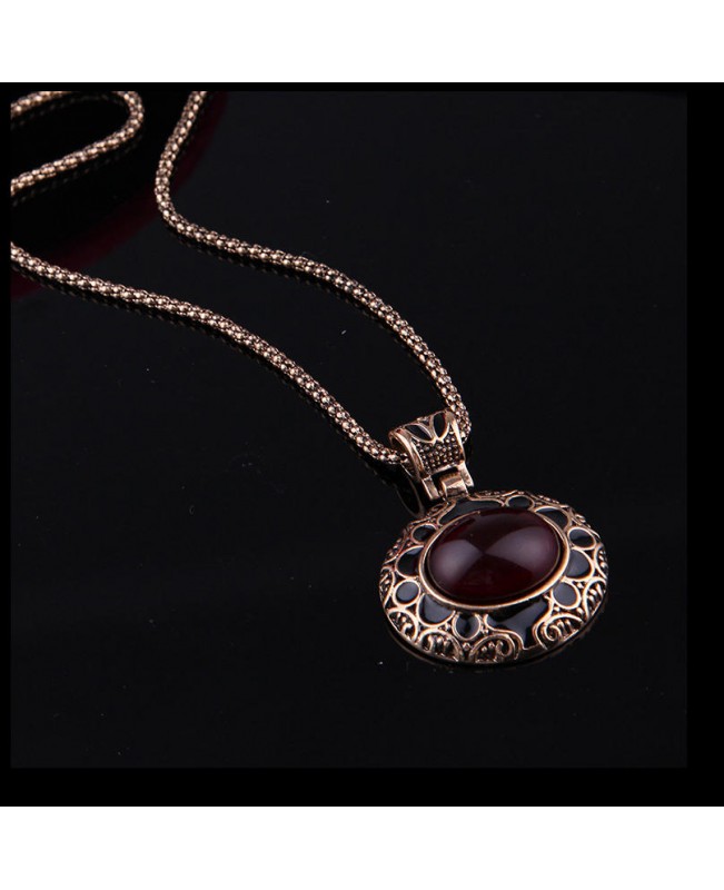 Turkey Series Red Rubellite Necklace Ring Retro Earrings Birthday Gift Jewelry Set
