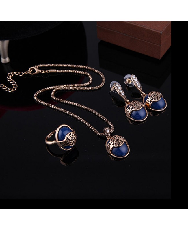 Turkey Series Necklace Blue Turquoise Ring Retro Earrings Gift Jewelry Set