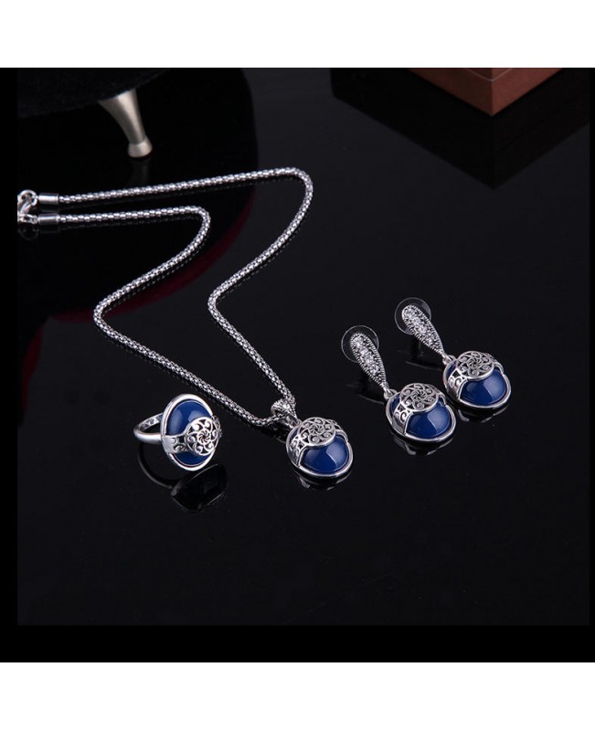 Turkey Series Necklace Blue Turquoise Ring Retro Earrings Gift Jewelry Set