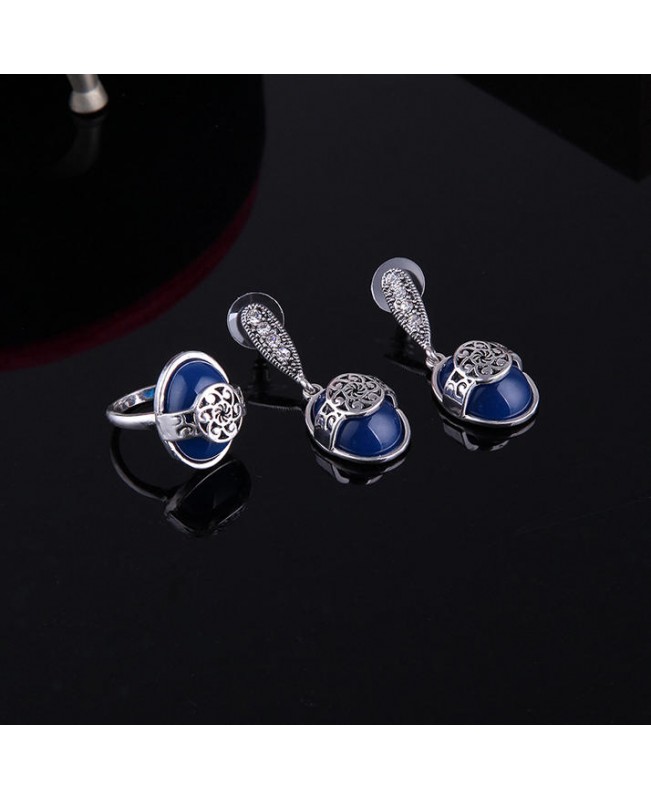 Turkey Series Necklace Blue Turquoise Ring Retro Earrings Gift Jewelry Set