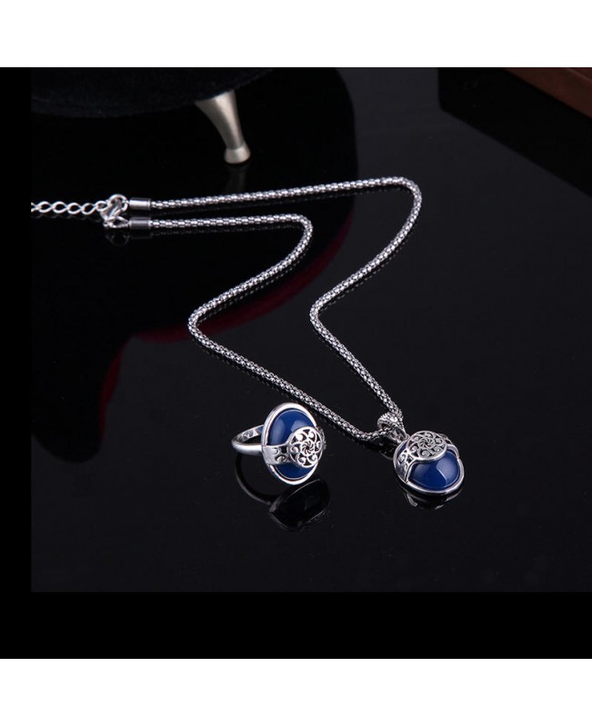 Turkey Series Necklace Blue Turquoise Ring Retro Earrings Gift Jewelry Set