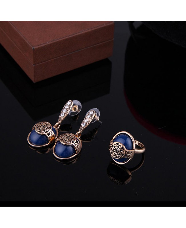 Turkey Series Necklace Blue Turquoise Ring Retro Earrings Gift Jewelry Set