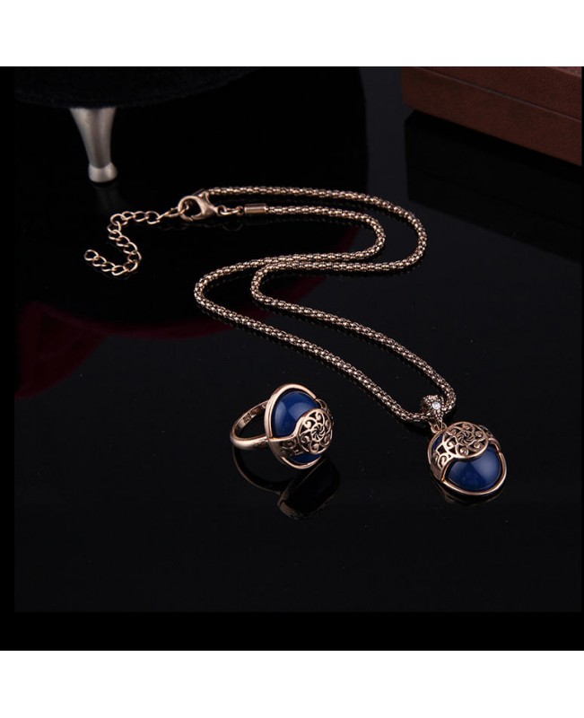 Turkey Series Necklace Blue Turquoise Ring Retro Earrings Gift Jewelry Set
