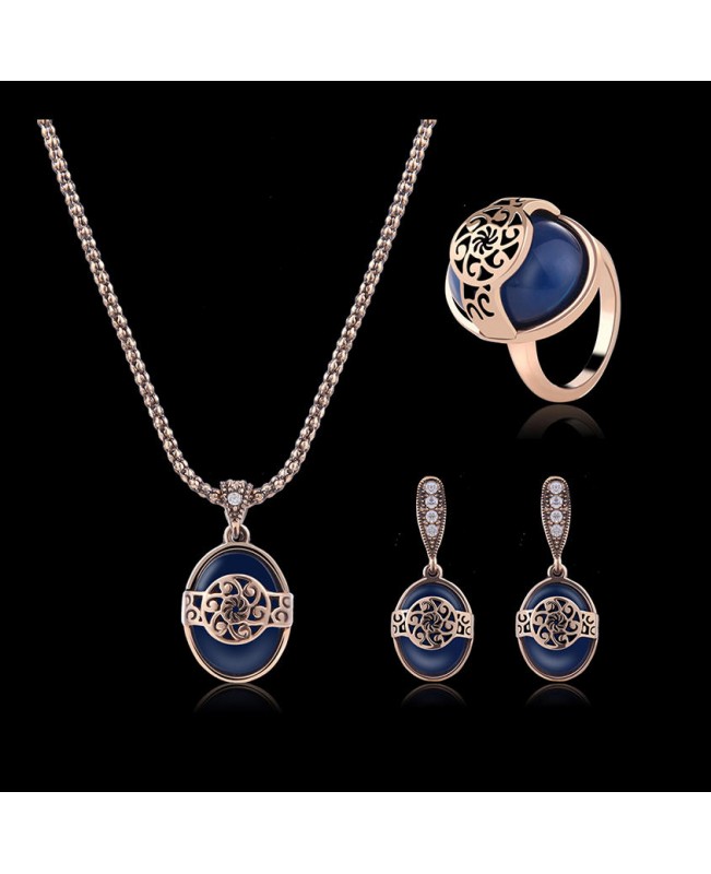 Turkey Series Necklace Blue Turquoise Ring Retro Earrings Gift Jewelry Set