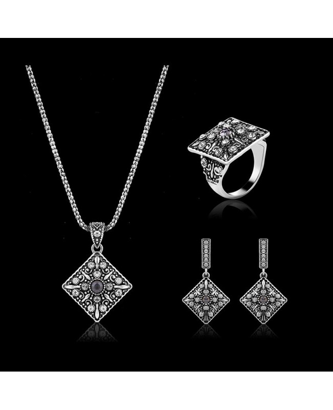 Turkey Series Crystal Necklace Diamond Ring Retro Earrings Gift Jewelry Set