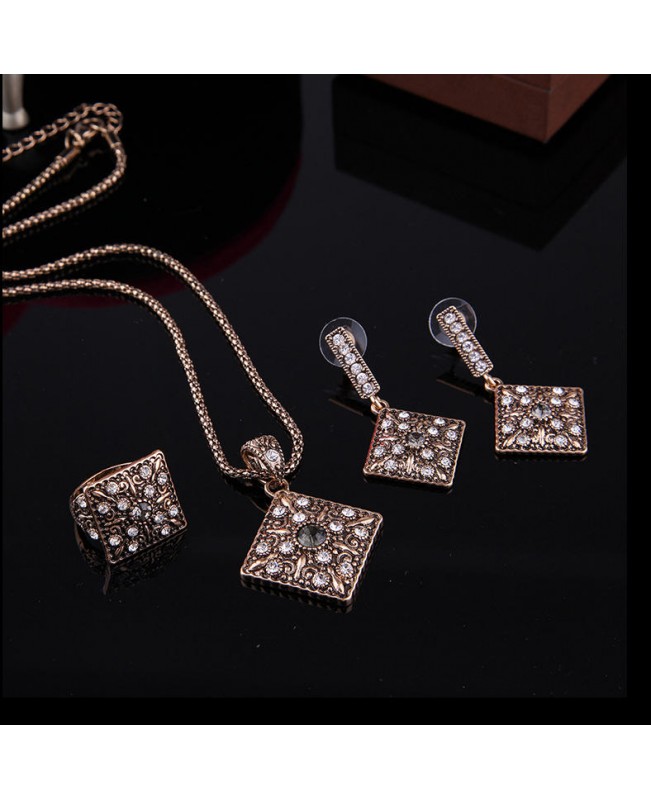Turkey Series Crystal Necklace Diamond Ring Retro Earrings Gift Jewelry Set