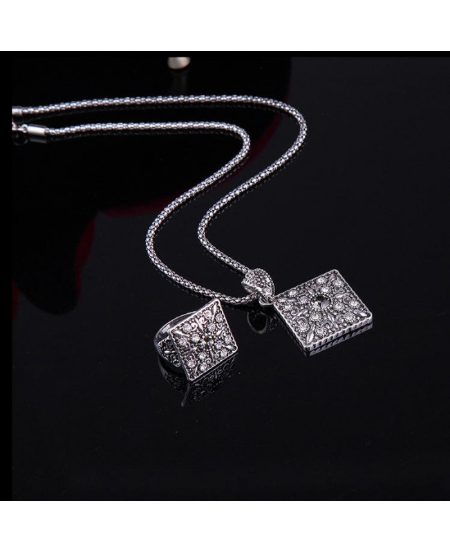 Turkey Series Crystal Necklace Diamond Ring Retro Earrings Gift Jewelry Set