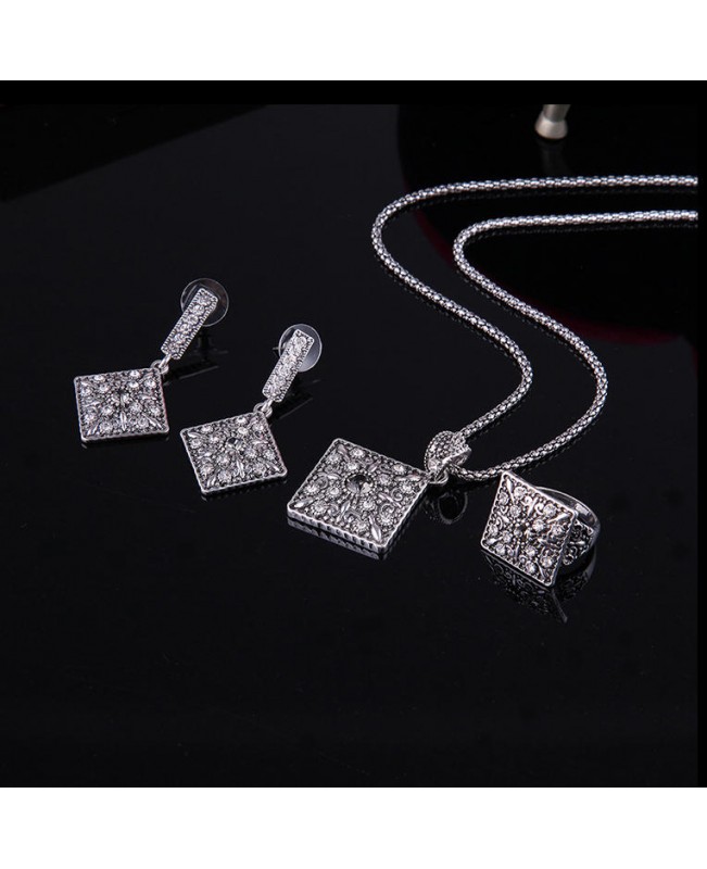 Turkey Series Crystal Necklace Diamond Ring Retro Earrings Gift Jewelry Set