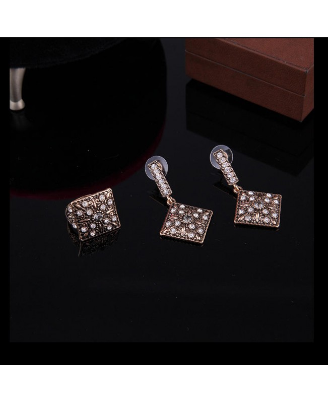 Turkey Series Crystal Necklace Diamond Ring Retro Earrings Gift Jewelry Set