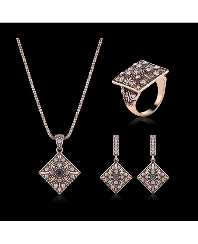 Turkey Series Crystal Necklace Diamond Ring Retro Earrings Gift Jewelry Set