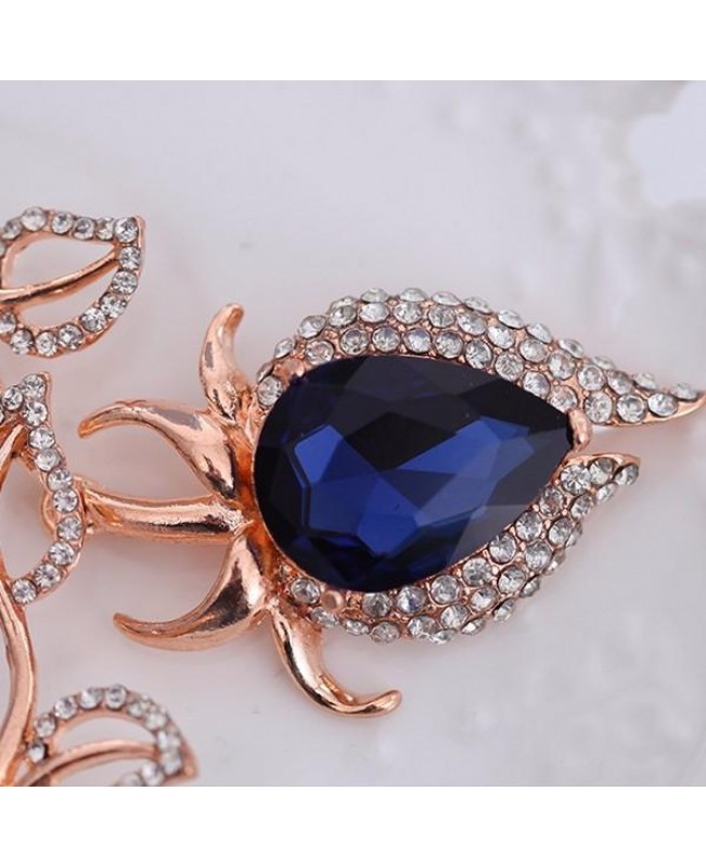 Sapphires Jewelry Set Alloy Leave Rhinestone Earrings Necklaces