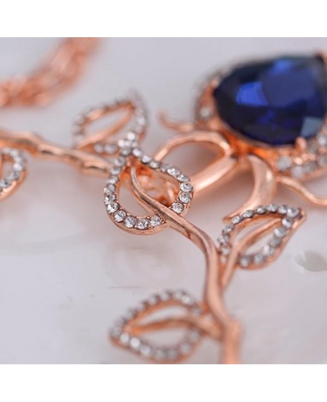 Sapphires Jewelry Set Alloy Leave Rhinestone Earrings Necklaces