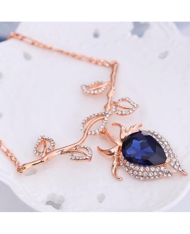 Sapphires Jewelry Set Alloy Leave Rhinestone Earrings Necklaces