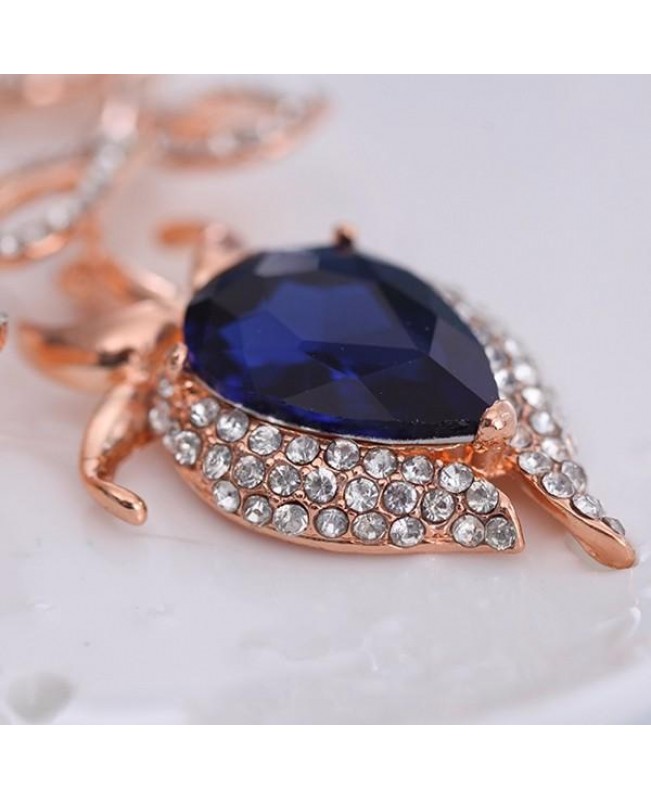 Sapphires Jewelry Set Alloy Leave Rhinestone Earrings Necklaces