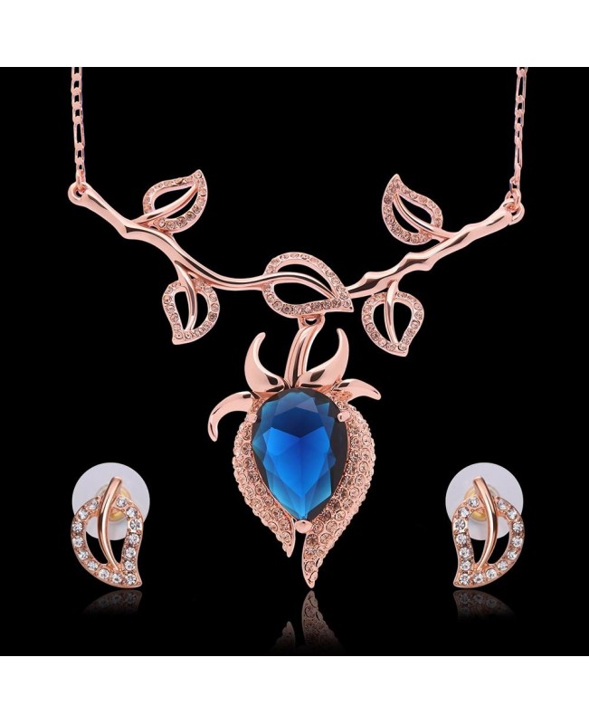 Sapphires Jewelry Set Alloy Leave Rhinestone Earrings Necklaces