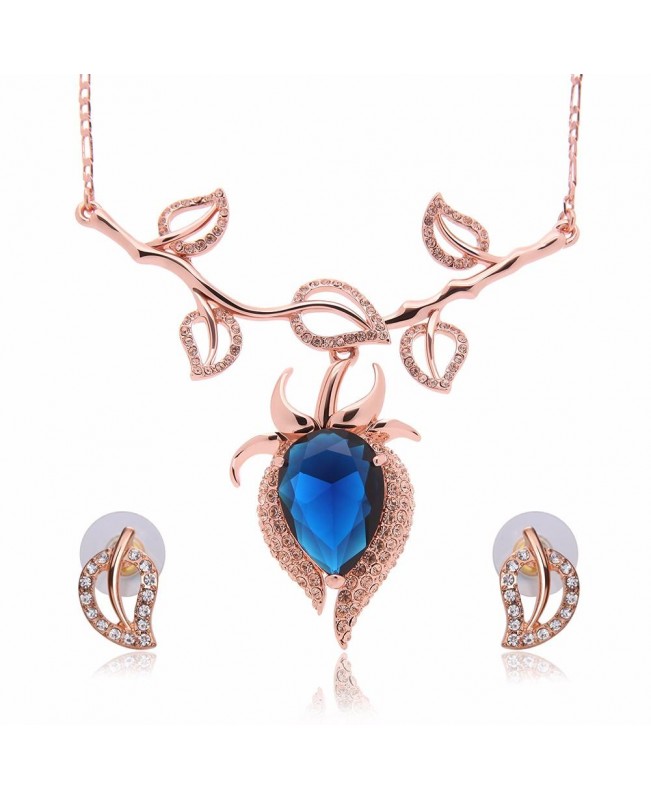 Sapphires Jewelry Set Alloy Leave Rhinestone Earrings Necklaces