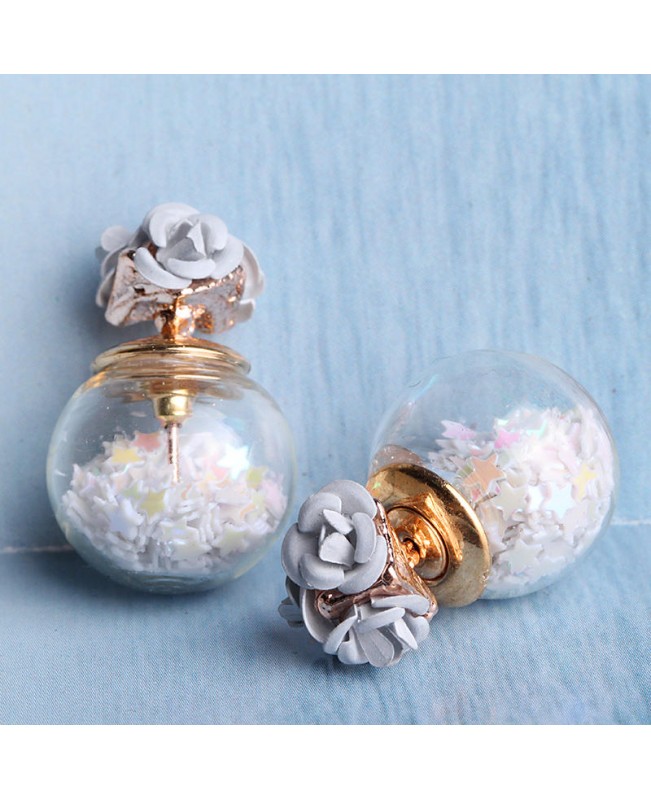 Trendy Colorful Glass Ball Stars Ear Stud Flower Earrings