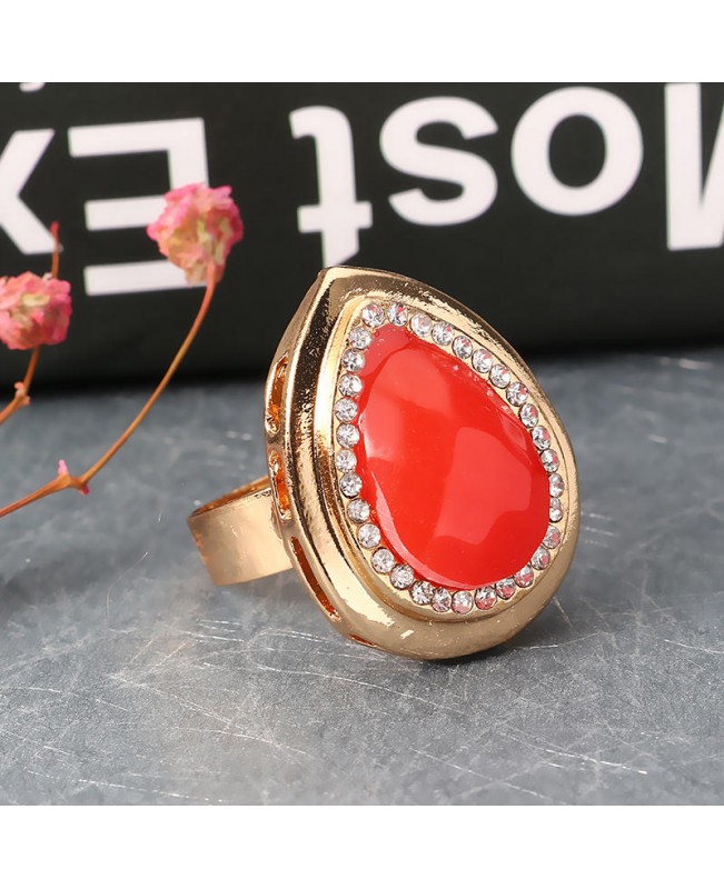 Water Drop Gold Plated Resin Necklace Earrings Ring Bracelet Jewelry Set for Women