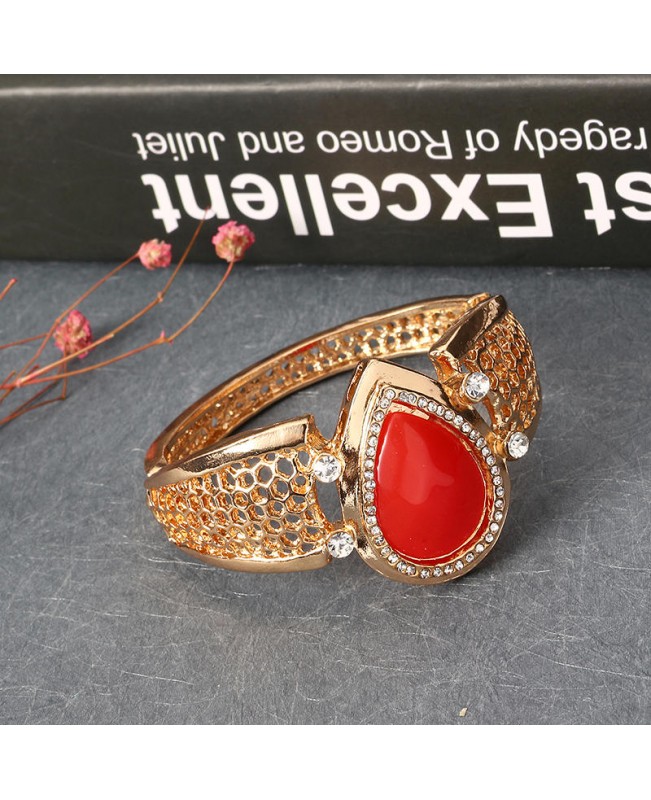 Water Drop Gold Plated Resin Necklace Earrings Ring Bracelet Jewelry Set for Women