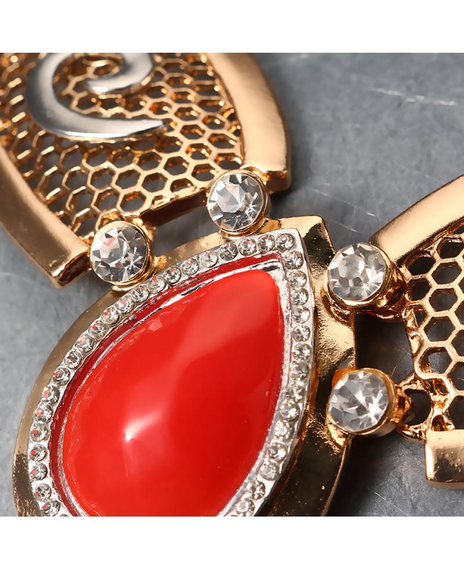 Water Drop Gold Plated Resin Necklace Earrings Ring Bracelet Jewelry Set for Women