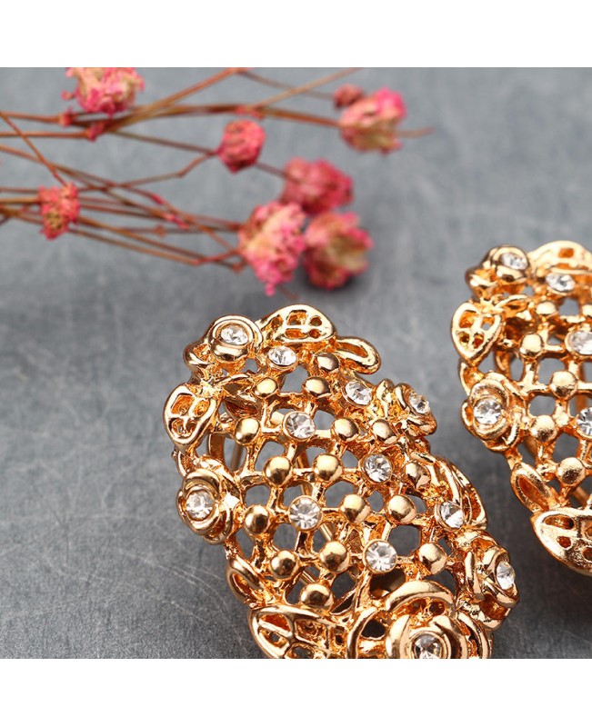 Leaf Hollow Out Collar Shape Necklace Earrings Ring Bracelet Jewelry Set