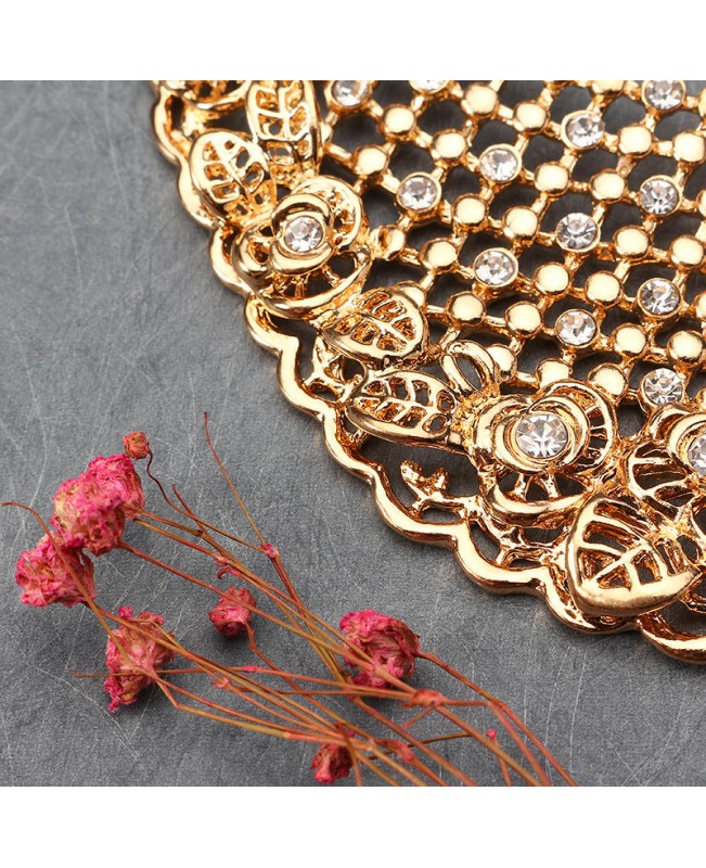Leaf Hollow Out Collar Shape Necklace Earrings Ring Bracelet Jewelry Set