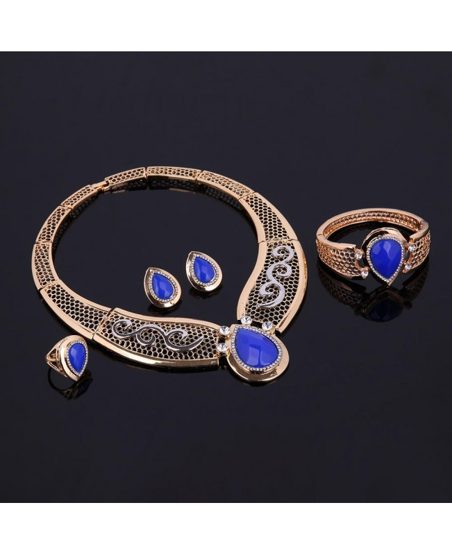 18K Gold Plated Resin Water Drop Necklace Earrings Ring Bracelet Jewelry Set