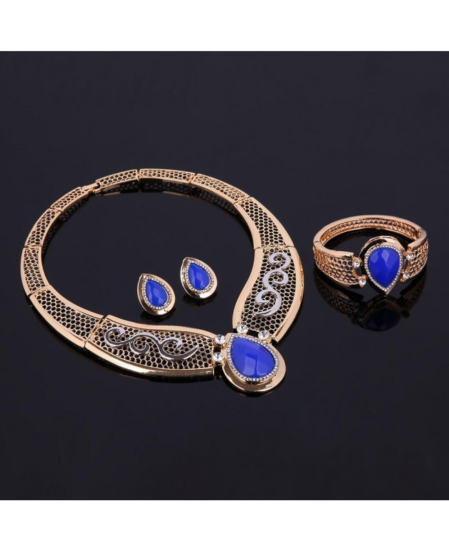 18K Gold Plated Resin Water Drop Necklace Earrings Ring Bracelet Jewelry Set