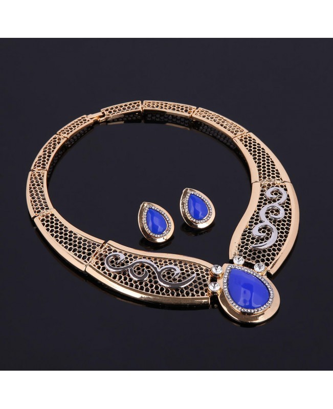 18K Gold Plated Resin Water Drop Necklace Earrings Ring Bracelet Jewelry Set