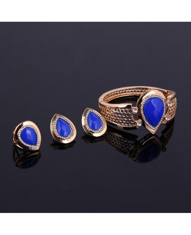 18K Gold Plated Resin Water Drop Necklace Earrings Ring Bracelet Jewelry Set