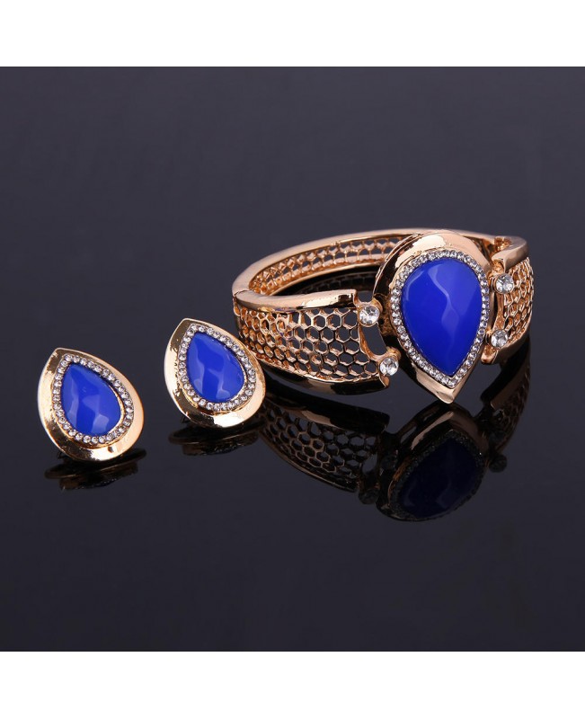 18K Gold Plated Resin Water Drop Necklace Earrings Ring Bracelet Jewelry Set