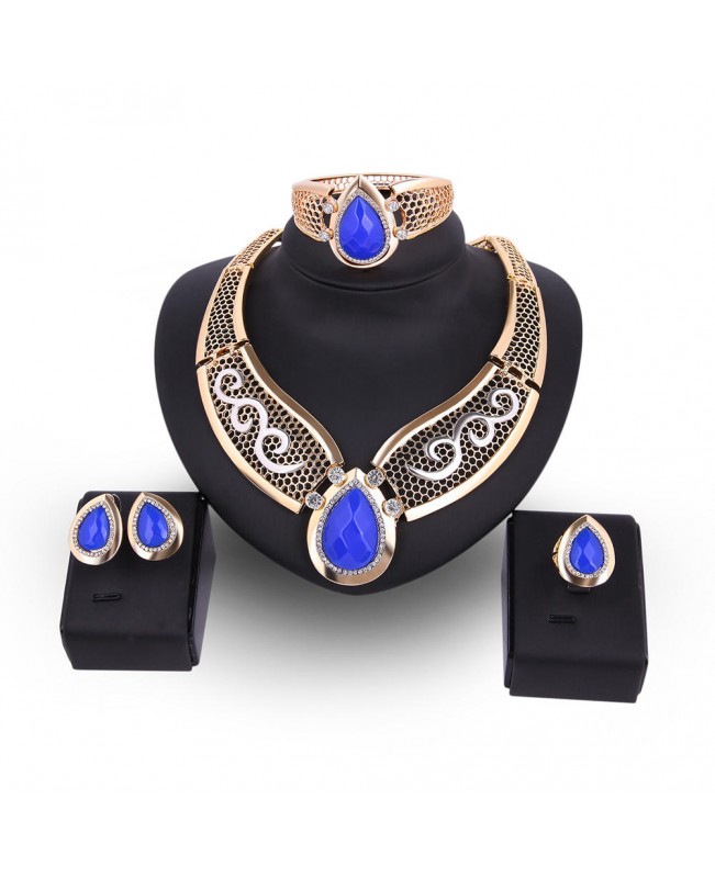 18K Gold Plated Resin Water Drop Necklace Earrings Ring Bracelet Jewelry Set