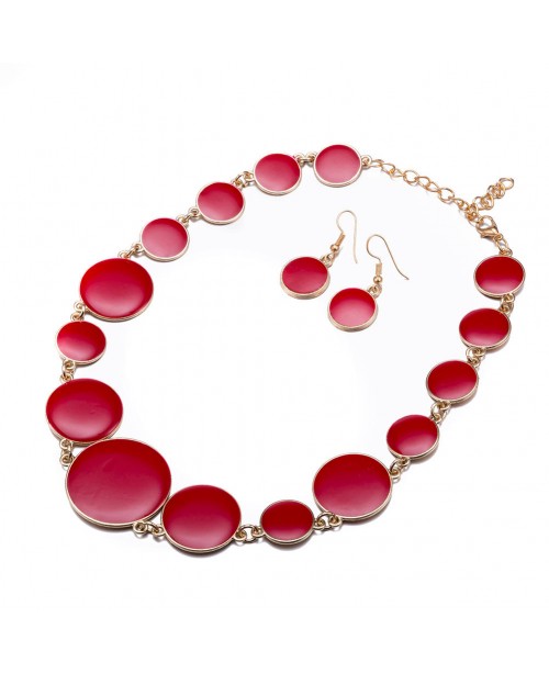 Elegant Jewelry Set Red Enamel Round Flat Shape Ne...