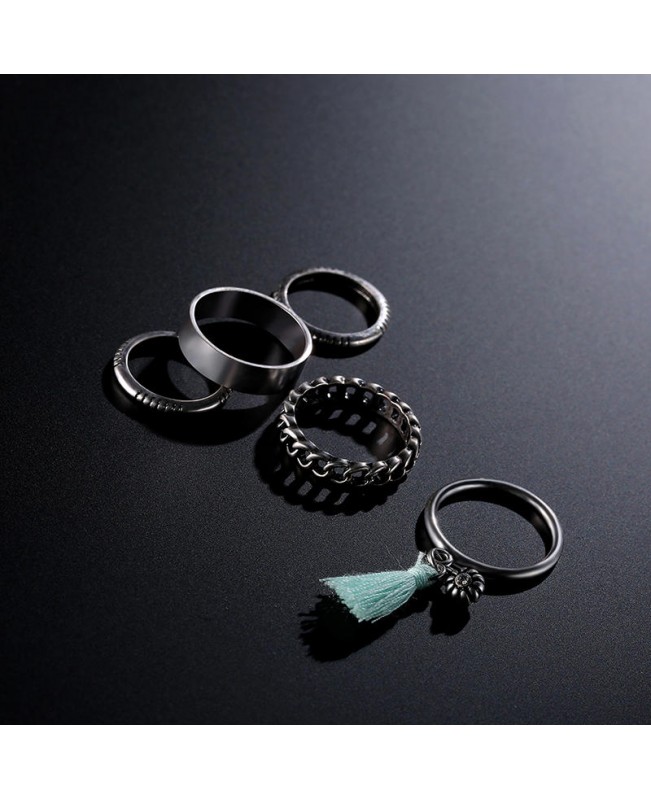 7 Pcs of Silver Plated Tassels Artificial Pearls Rings Bracelets Jewelry Set
